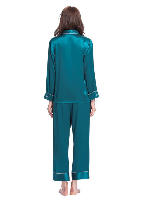 Shop Lilysilk 22 Momme Chic Trimmed Silk Pajama Set In Dark Teal