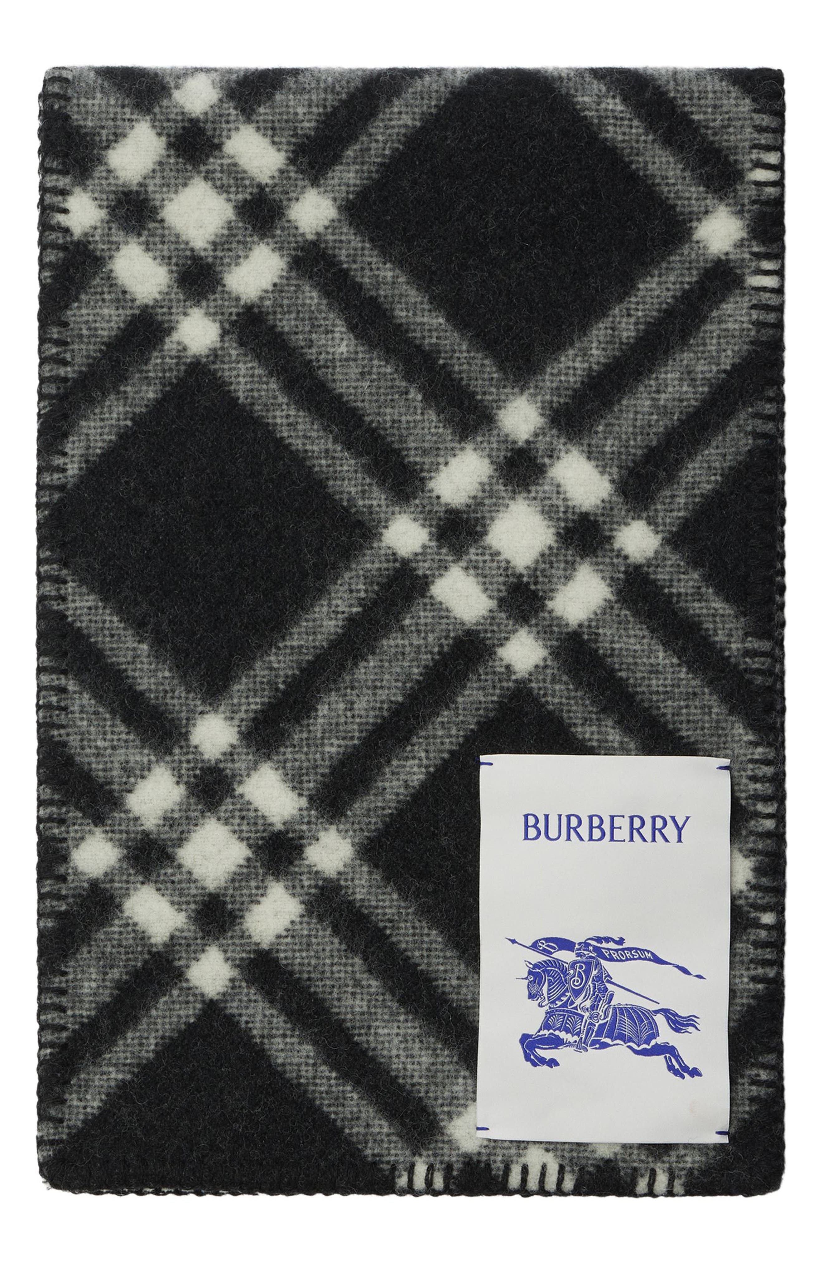 Burberry logo-patch checked wool scarf - Neutrals