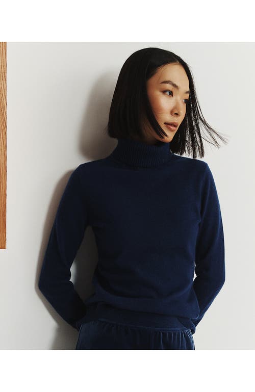 Shop Lands' End Cashmere Turtleneck Sweater In Deep Sea Navy