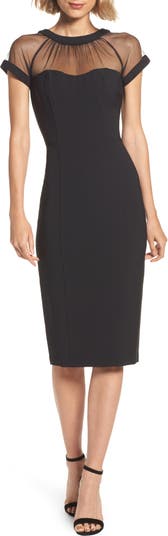 Illusion yoke on sale crepe sheath dress