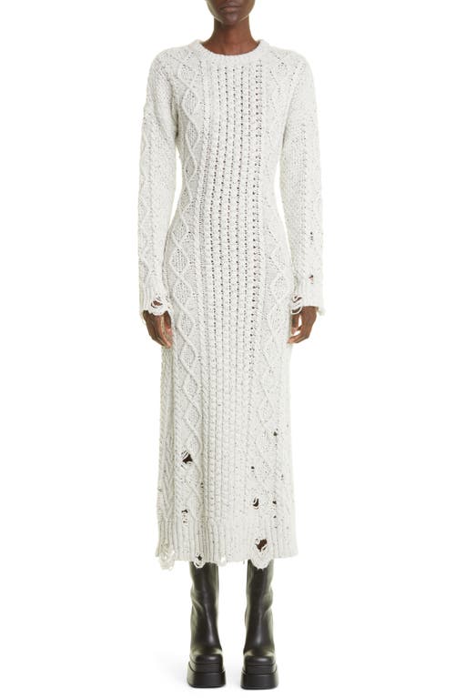 Altuzarra Quincy Long Sleeve Distressed Wool Blend Sweater Dress in Ivory Multi