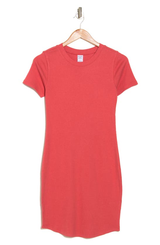 Shop Melrose And Market Short Sleeve Crewneck Mini Dress In Red Cranberry