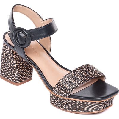 Bernardo Regan Raffia Platform Sandal- Black