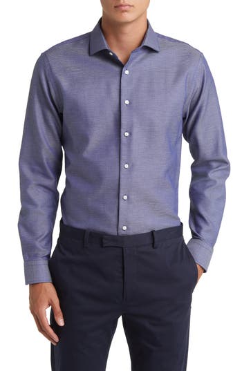 Nordstrom Trim Fit Dress Shirt In Navy Blazer Micro Crossweave