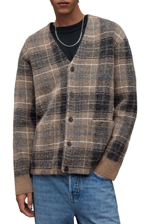 AllSaints Aldrin Plaid Cardigan in Yew Brown at Nordstrom, Size X-Small