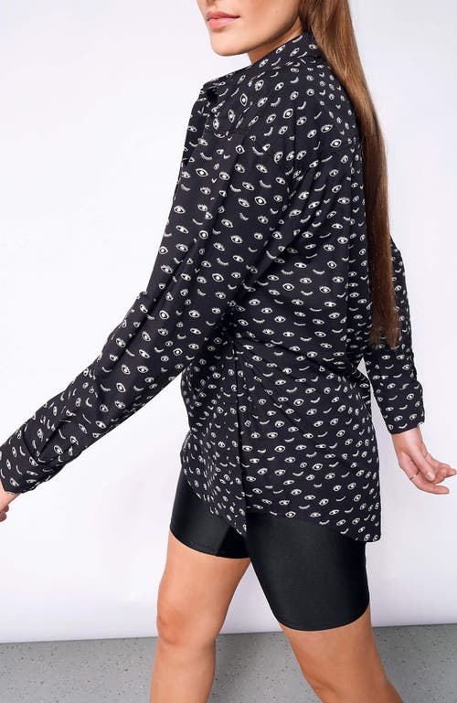 Wildfang The Essential Long Sleeve Oversized Wrap Button Up In Wink Black