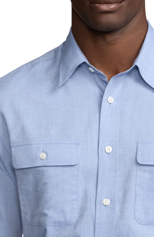 Shop Ralph Lauren Purple Label Micro Cotton Herringbone Button-up Shirt In Blue