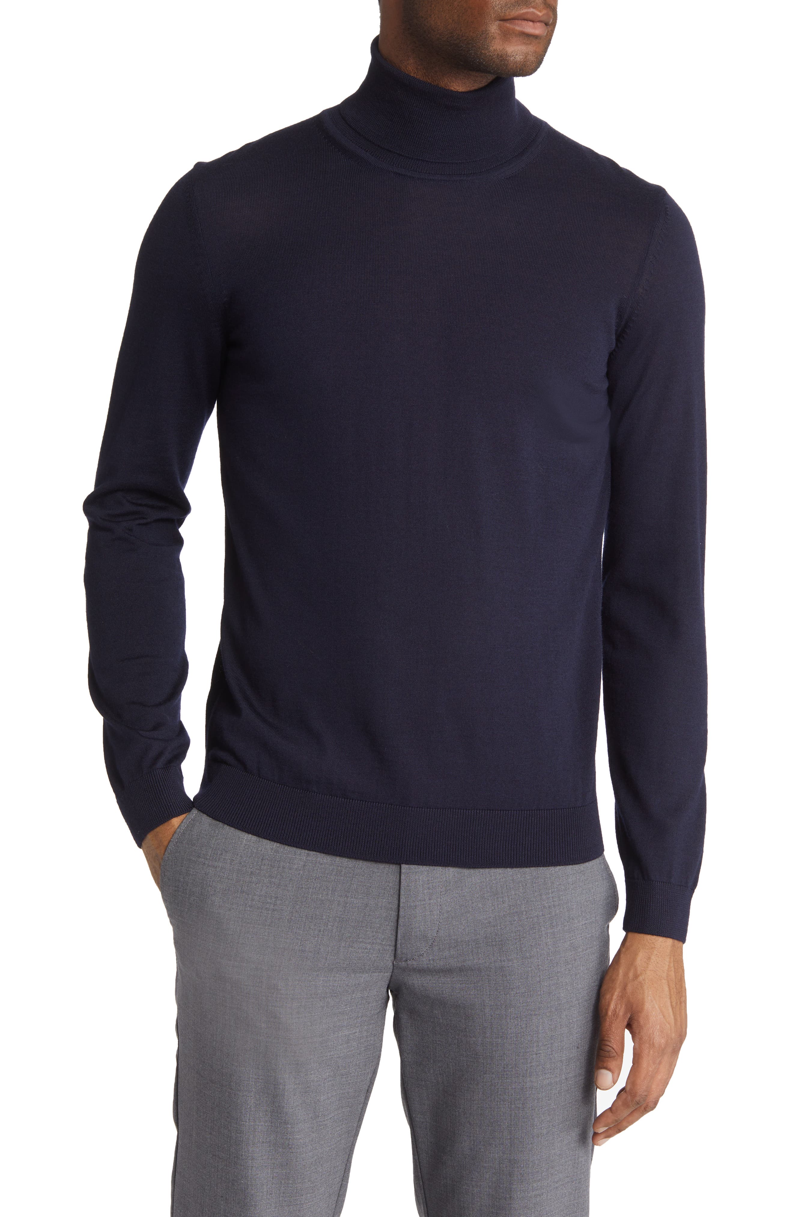Boss Men's Slim-Fit Rollneck Sweater - Dark Blue