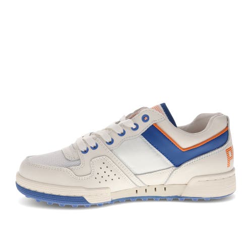 Pony Mens Astro Classic Genuine Leather Premium Lace Up Athletic Sneaker Shoe In Snow White/blue/orange