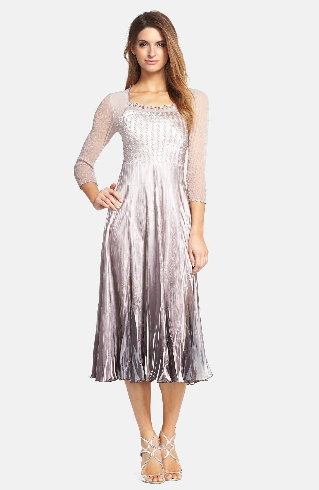 Komarov Embellished Charmeuse & Chiffon A-Line Dress | Nordstrom