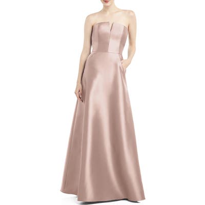 Alfred Sung Strapless Satin Twill Gown, Pink