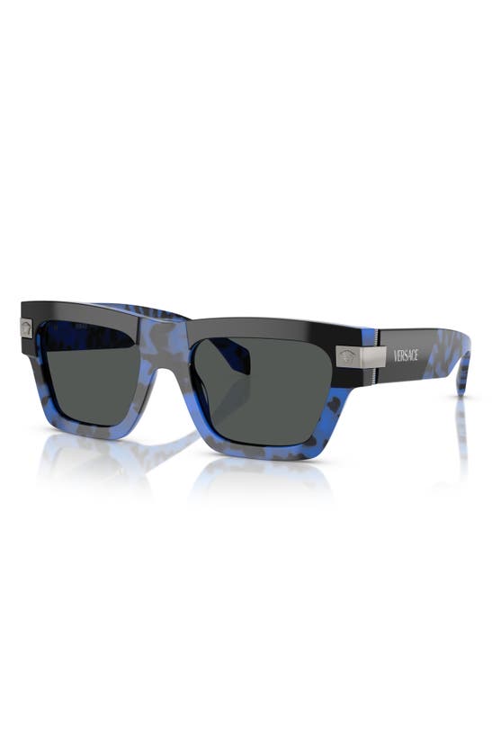 Shop Versace 55mm Plaque Rectangular Sunglasses In Havana Blue