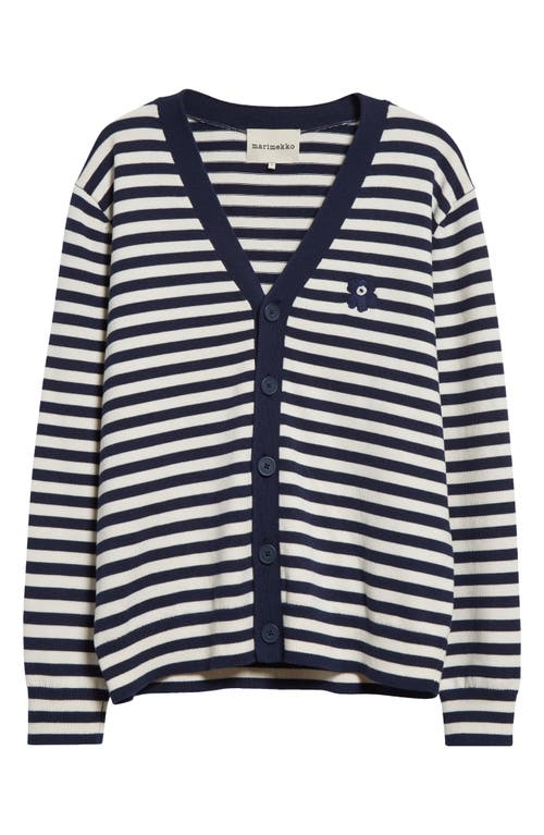 Shop Marimekko Adde Patja Stripe Cardigan In Dark Navy Off-white