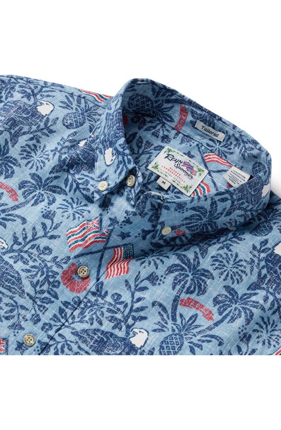 Shop Reyn Spooner 2023 Tailored Fit Short Sleeve Button-down Shirt In Faded Denim