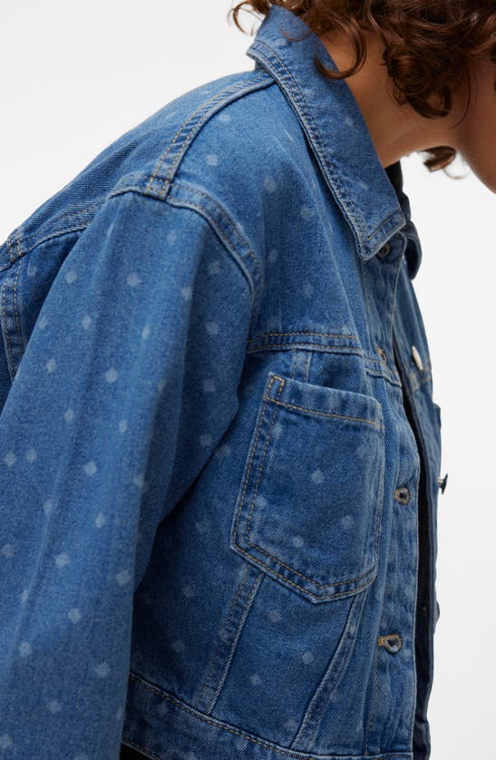 Shop Vero Moda Ruby Dot Print Crop Denim Jacket In Medium Blue Denim