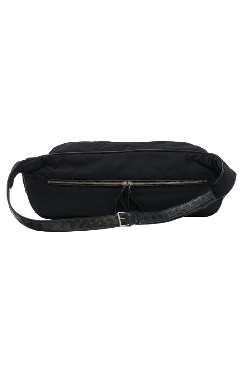 Shop Bottega Veneta Large Nylon Belt Bag In 8803 Black/silver