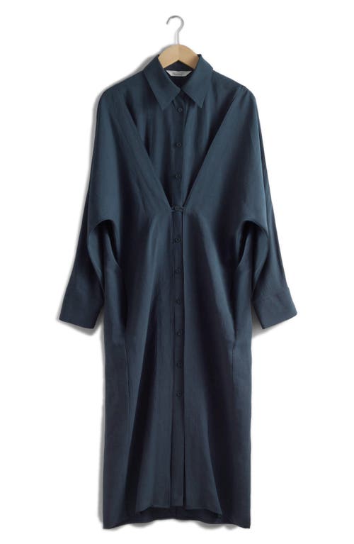 & Other Stories Long Sleeve Shirtdress In Blue Dark