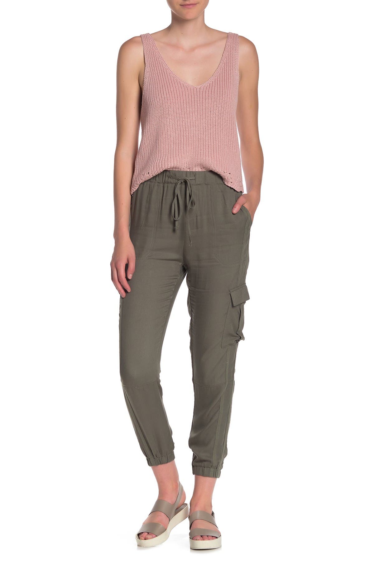 khaki drawstring cargo joggers