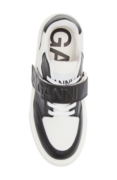 Shop Ganni Mixed Media Low Top Sneaker In Black/white Vintage