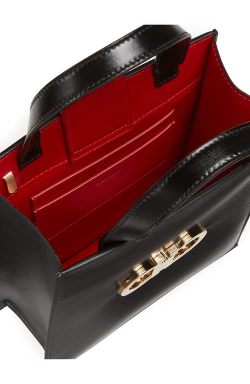 Shop Ferragamo Mini Gancini Leather North/south Tote In Nero/flame Red