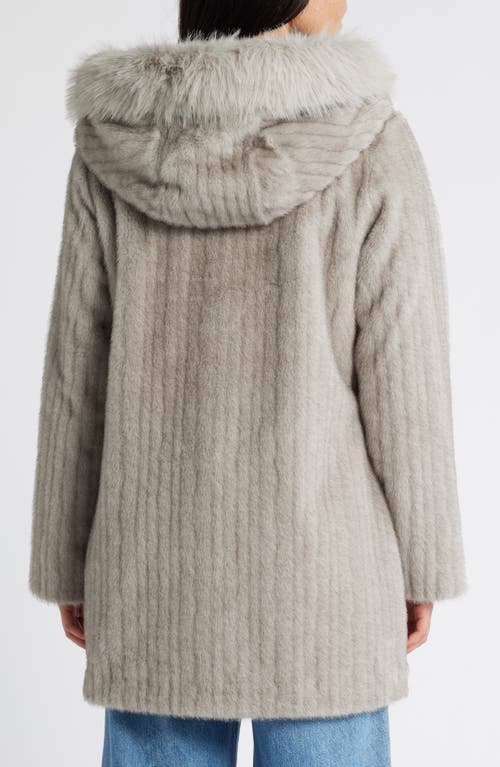 Shop Via Spiga Grooved Faux Fur Hooded Coat In Light Grey