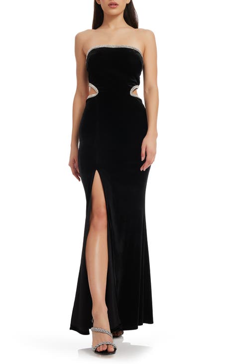 Black Strapless Velvet Bodice Dress