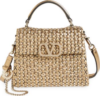 Valentino Garavani Mini VSling Sequin Embellished Woven Metallic Leather  Top Handle Bag