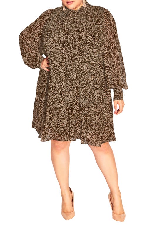 City Chic Sexy Leopard Print Long Sleeve Dress in Luxe Leopard