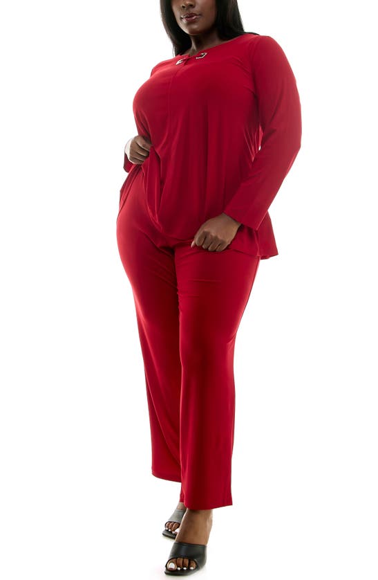Shop Nina Leonard Slim Fit Top & Pants Set In Scarlet