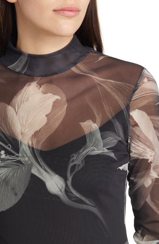 Allsaints Hanna Iris Floral Long Sleeve Dress In Black
