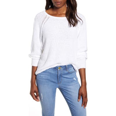 Caslon Boat Neck Boucle Sweater, White