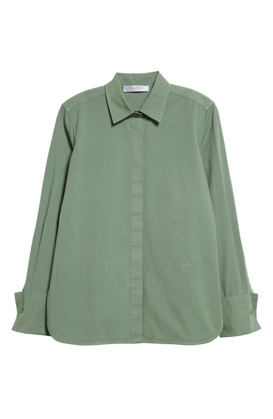 Shop Max Mara Francia Stretch Cotton Button-up Shirt In Sage Green