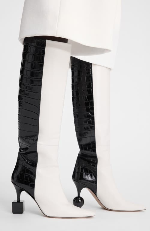 Shop Jacquemus Les Bottes Bisou Mismatched Knee High Boot In Black/white