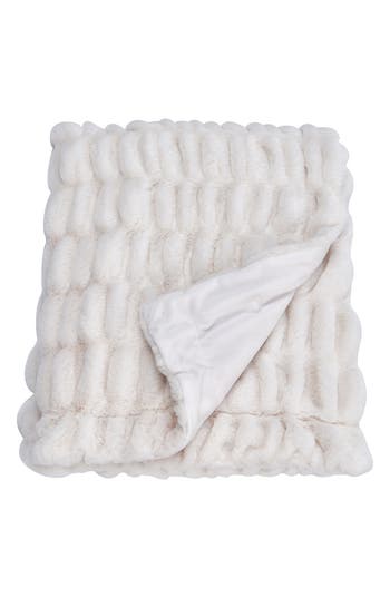 A white faux fur blanket