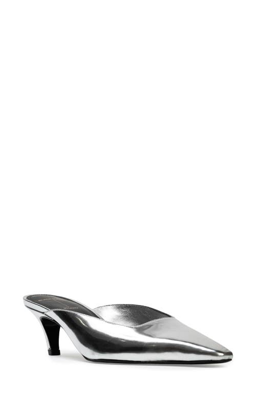 Black Suede Studio Logan Leather Kitten Mule Pumps In Silver