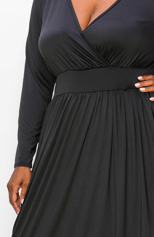 L I V D Giuliana Long Sleeve Tulip Hem Faux Wrap Maxi Dress In Black