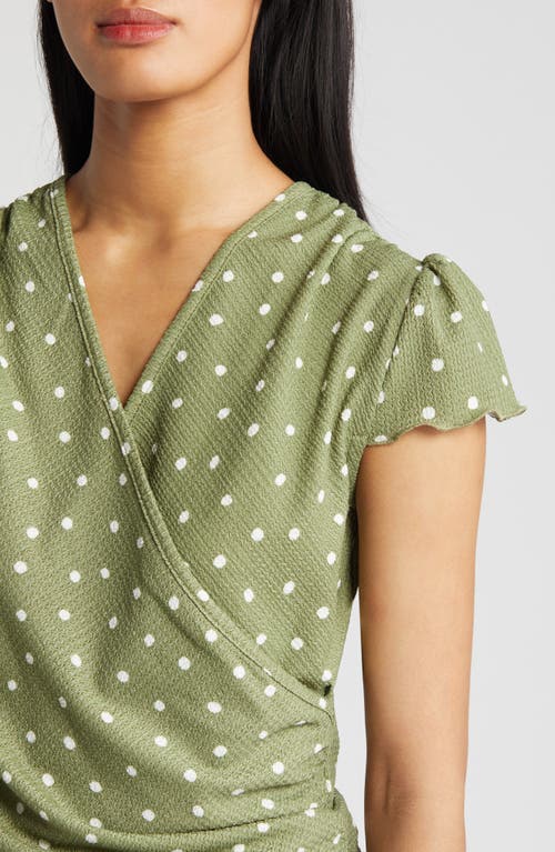 Loveappella Polka Dot Faux Wrap T-shirt In Sage