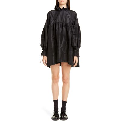 Cecilie Bahnsen Alberte Pleated Long Sleeve Taffeta Tunic Dress, US / 12 UK - Black