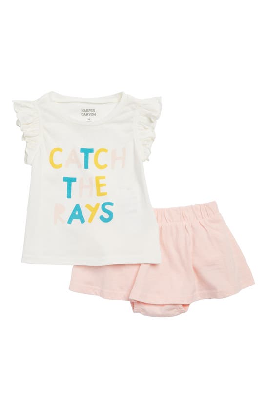 Harper Canyon Babies' Ruffle Top & Bloomer Set In Ivory Egret Catch The Rays