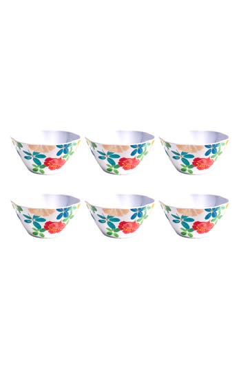 Tarhong Audrey Floral Set Of Six Melamine Cereal Bowls In White Multi