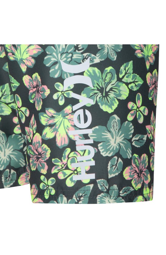 Shop Hurley Kids' Floral Dri-fit Swim Shirt & Trunks Set In Shadow Black