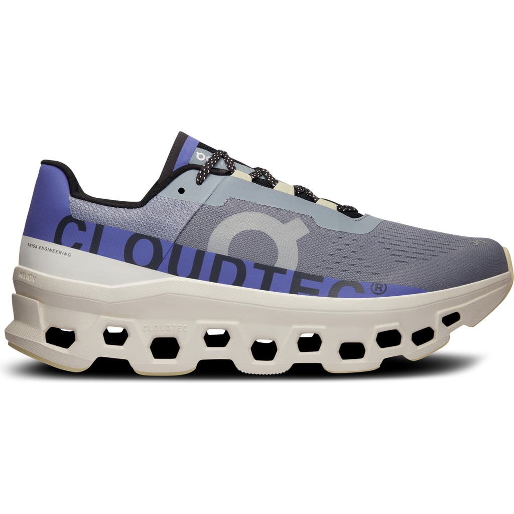 On Cloudmster Running Shoe In Mist/blueberry