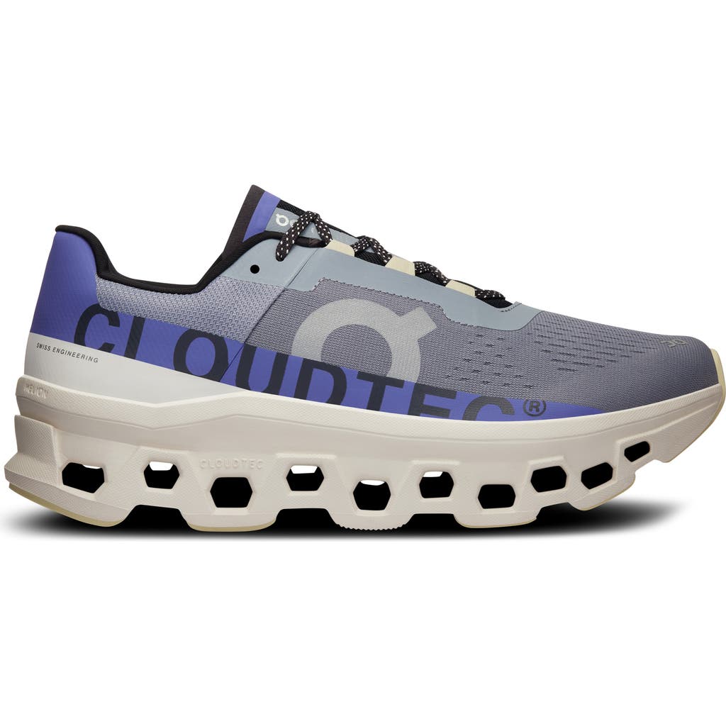 On Cloudmster Running Shoe In Mist/blueberry