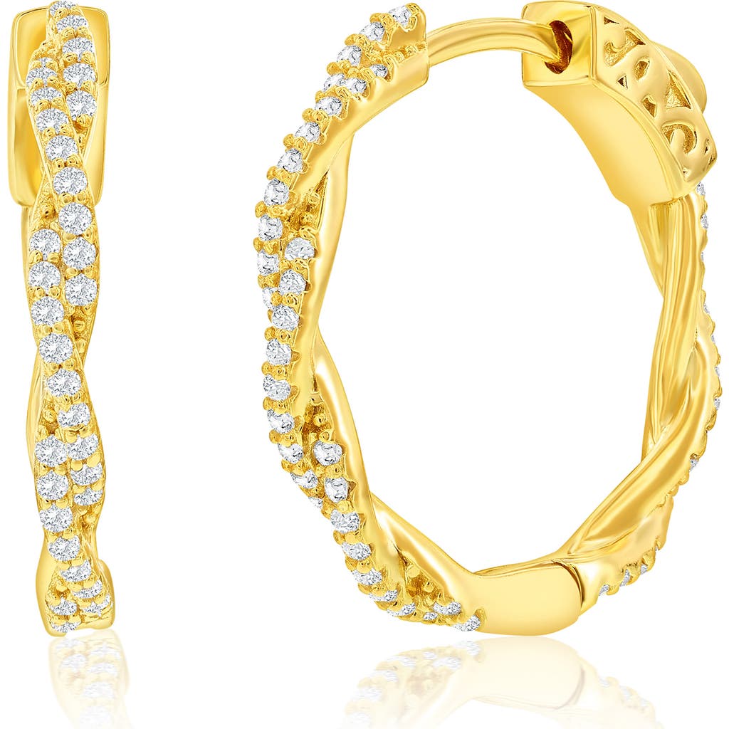 Simona Cubic Zirconia Twisted Hoop Earrings In Gold