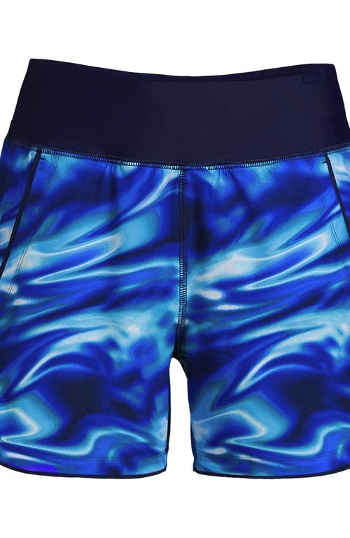 Shop Lands' End 5" Quick Dry Elastic Waist Board Shorts Swim Cover-up Shorts With Panty In Electric Blue Multi/swirl