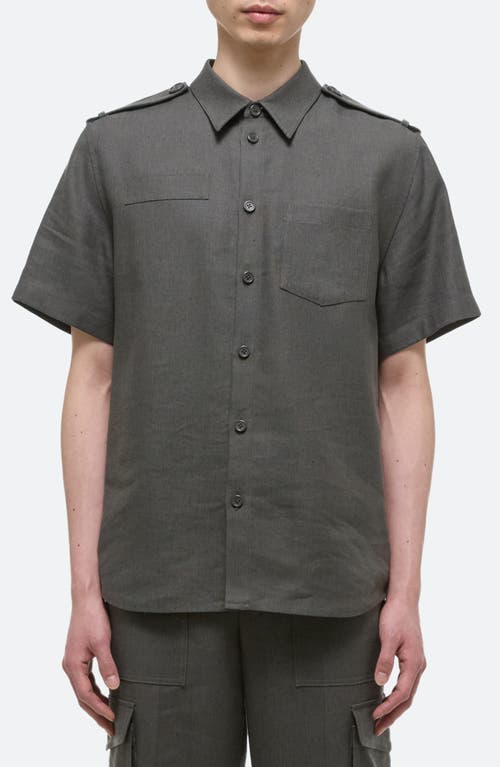 Helmut Lang Epaulet Short Sleeve Button-Up Shirt Graphite at Nordstrom,