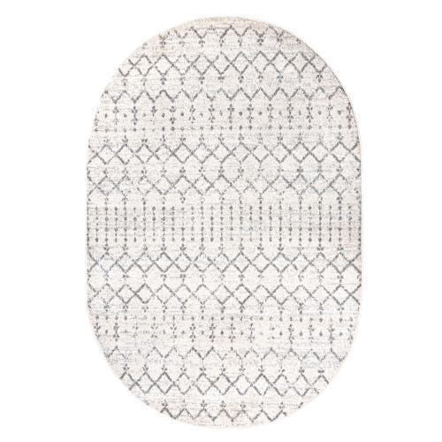 Jonathan Y Moroccan Hype Boho Vintage Diamond Oval Area Rug In Cream/gray