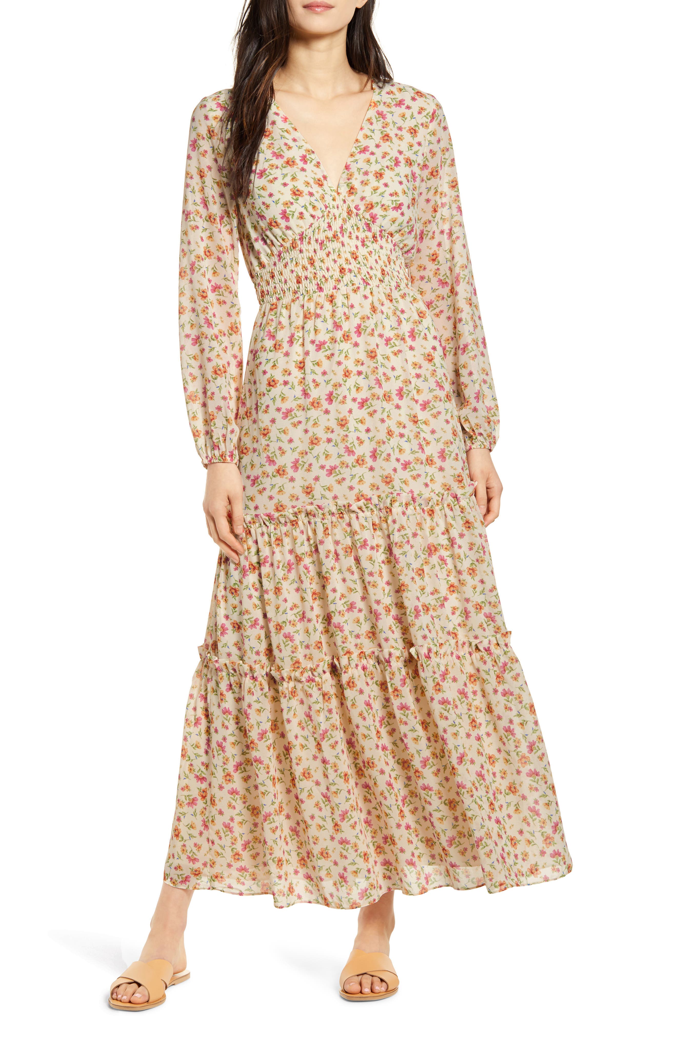 bloom on ivory floral print maxi dress