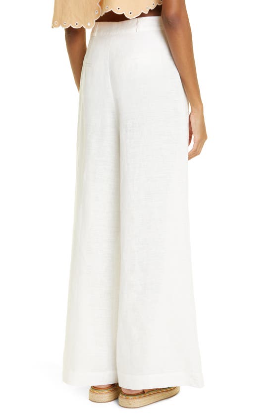 Farm Rio High Waist Wide Leg Linen Trousers In Off-white | ModeSens