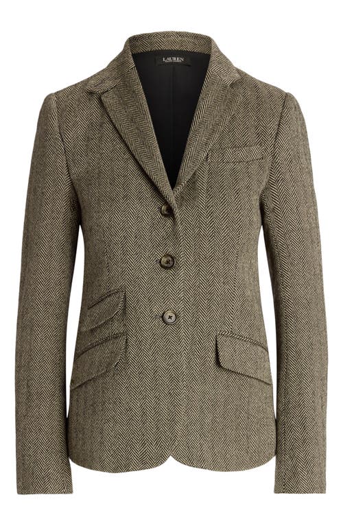 Shop Lauren Ralph Lauren Herringbone Tweed Blazer In Black/cream